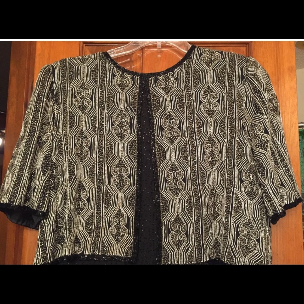 Laurence Kazar Beaded Dress 1X — Black & Silver Beaded— Classy & Elegant